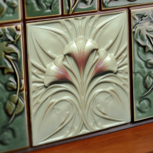 Azulejo De Cerâmica Art Nouveau Blush Alabaster Floral