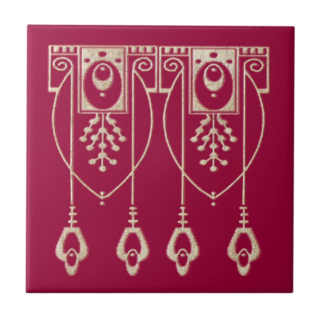 Azulejo De Cerâmica Art Nouveau Burgundy Cerâmica (Frente)