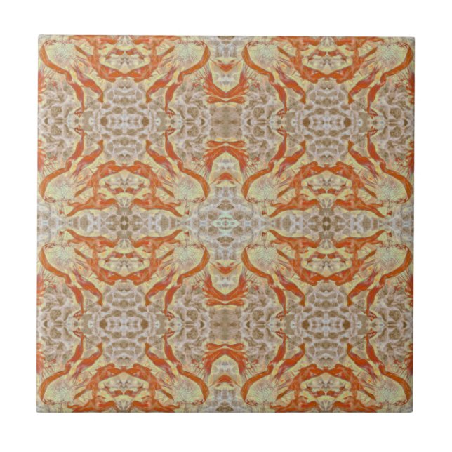 Azulejo De Cerâmica Art Nouveau Burnt Orange Yellow Mirror Art Pattern (Frente)