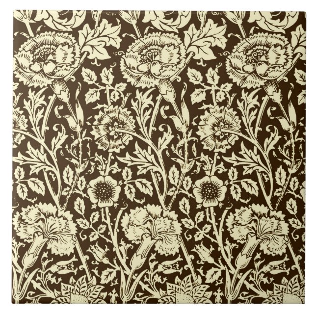 Azulejo De Cerâmica Art Nouveau Carnação Damask, Brown e Cream (Frente)