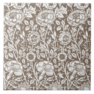 Azulejo De Cerâmica Art Nouveau Carnação Damask, Taupe e Branco