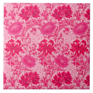 Azulejo De Cerâmica Art Nouveau Chrysanthemums, Fuchsia Pink