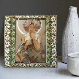 Azulejo De Cerâmica Art Nouveau Clair de Lune Mucha Edelweiss
