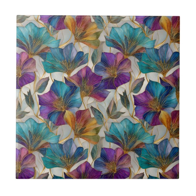 Azulejo De Cerâmica Art Nouveau clematis roxa (Frente)