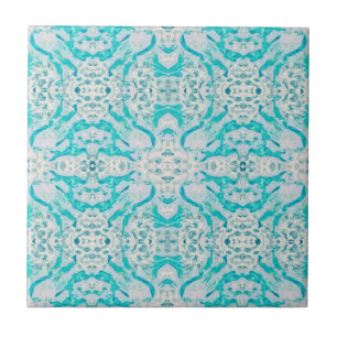 Azulejo De Cerâmica Art Nouveau Coração Branca Teal Padrão Espelhad