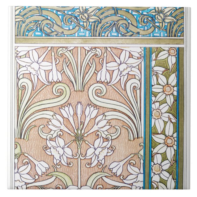 Azulejo De Cerâmica Art nouveau daffodil Verneui têxtil arte floral (Frente)