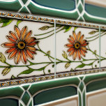 Azulejo De Cerâmica Art Nouveau Daisies Flores sem costura<br><div class="desc">Este belo azulejo cerâmico apresenta um padrão floral uniforme de margaridas da era Art Nouveau. O movimento Art Nouveau era conhecido por seus intrincados designs e formas orgânicas que eram inspirados pela natureza. A flor da margarida simboliza pureza e inocência, fazer-a um presente perfeito para alguém especial. Este azulejo é...</div>