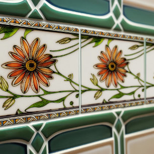 Azulejo De Cerâmica Art Nouveau Daisies Flores sem costura