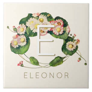 Azulejo De Cerâmica Art Nouveau Daisies Wreath Monograma para Personal