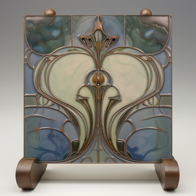 Azulejo De Cerâmica Art Nouveau Elegance Jade Bronze (Criador carregado)