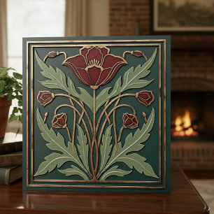 Azulejo De Cerâmica Art Nouveau Envelhecido Floral Papoula Mal-humorad