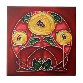 Azulejo De Cerâmica Art Nouveau Estilo Amarelo e Vermelho Cerâmica