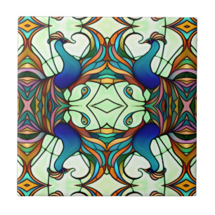 Azulejo De Cerâmica Art Nouveau Estilo de Vidro Colorido de Peacock
