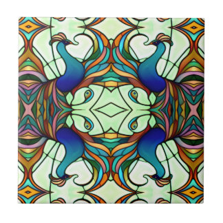 Azulejo De Cerâmica Art Nouveau Estilo de Vidro Colorido de Peacock