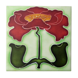 Azulejo De Cerâmica Art Nouveau Estilo Vermelho e Verde