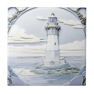 Azulejo De Cerâmica Art Nouveau Farol Faux Alivio Azul Claro