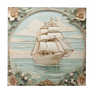Azulejo De Cerâmica Art Nouveau Faux Alivio Antiguamente Navio de Nave
