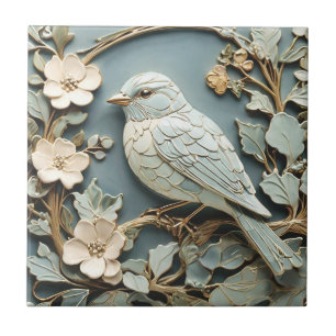 Azulejo De Cerâmica Art Nouveau Faux Alivio Bluebird Pássaro Virado pa