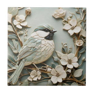 Azulejo De Cerâmica Art Nouveau Faux Alivio Direito Chickadee Bird Min