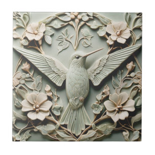 Azulejo De Cerâmica Art Nouveau Faux Alivio Direito Pássaro Hummingbir