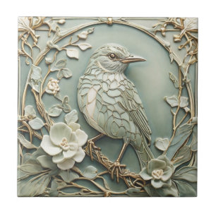 Azulejo De Cerâmica Art Nouveau Faux Alivio Direto Starling Bird Sage