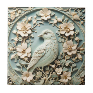 Azulejo De Cerâmica Art Nouveau Faux Alivio Esquerdo Pássaro Palmita