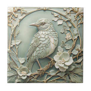 Azulejo De Cerâmica Art Nouveau Faux Alivio Esquerdo Starling Bird Sag