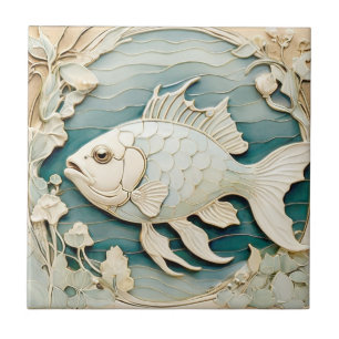 Azulejo De Cerâmica Art Nouveau Faux Alivio Fish Sea Ocean Náutico