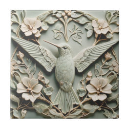 Azulejo De Cerâmica Art Nouveau Faux Alivio Hummingbird Bird Floral