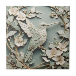 Azulejo De Cerâmica Art Nouveau Faux Alivio Hummingbird Bird Mint