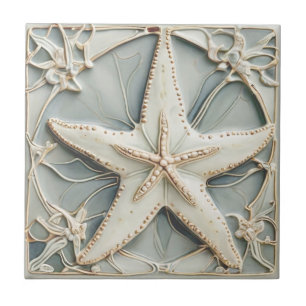 Azulejo De Cerâmica Art Nouveau Faux Alivio Mint Starfish Sea Star