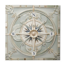 Azulejo De Cerâmica Art Nouveau Faux Alivio Náutico Compass Rosa