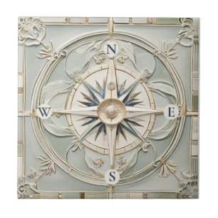 Azulejo De Cerâmica Art Nouveau Faux Alivio Náutico Compass Rosa