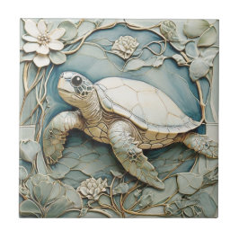 Azulejo De Cerâmica Art Nouveau Faux Alivio Ocean Turtle Esquerda