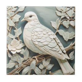 Azulejo De Cerâmica Art Nouveau Faux Alivio Pigeon Dove Bird Mint