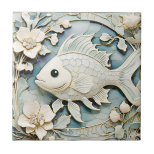 Azulejo De Cerâmica Art Nouveau Faux Alivio Sea Ocean Fish Deixado vir