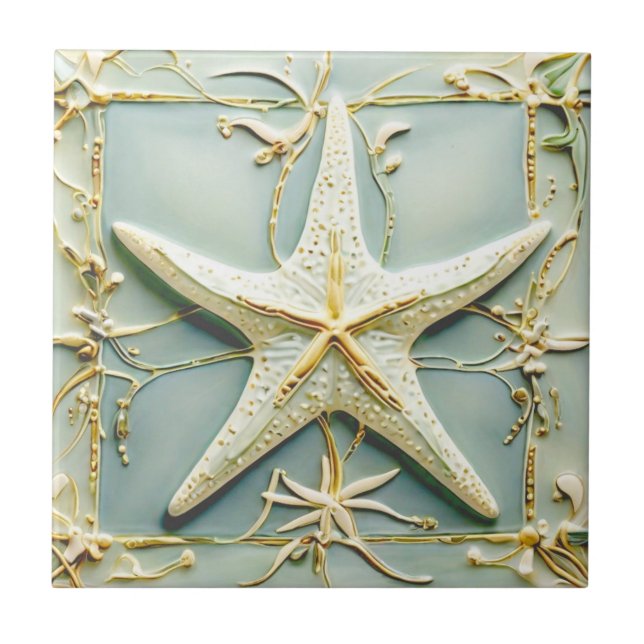 Azulejo De Cerâmica Art Nouveau Faux Alivio Starfish Sea Beach (Frente)
