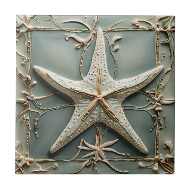 Azulejo De Cerâmica Art Nouveau Faux Alivio Starfish Sea Star Marine (Frente)