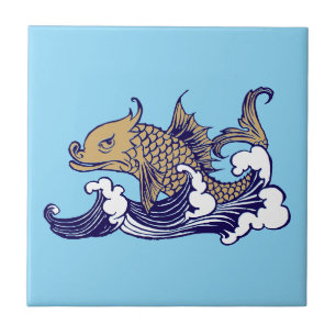 Azulejo De Cerâmica Art Nouveau Fish in Wave by Arthur Rackham