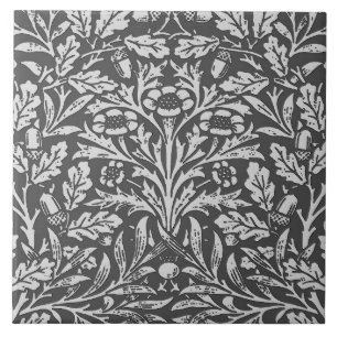 Azulejo De Cerâmica Art Nouveau Floral Damask, Cinza Prata / Cinza