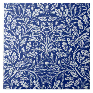 Azulejo De Cerâmica Art Nouveau Floral Damask, Cobalt Blue e White