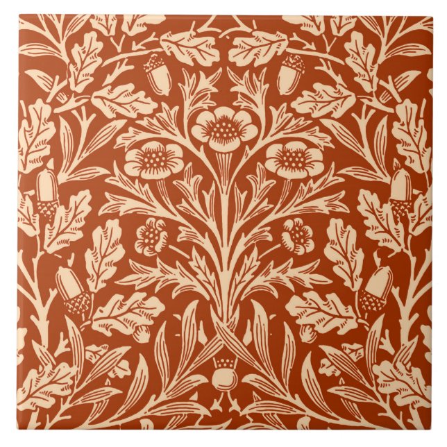 Azulejo De Cerâmica Art Nouveau Floral Damask, Mandarin Orange (Frente)