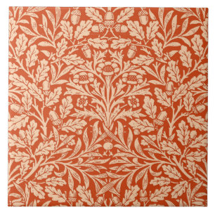 Azulejo De Cerâmica Art Nouveau Floral Damask, Mandarin Orange
