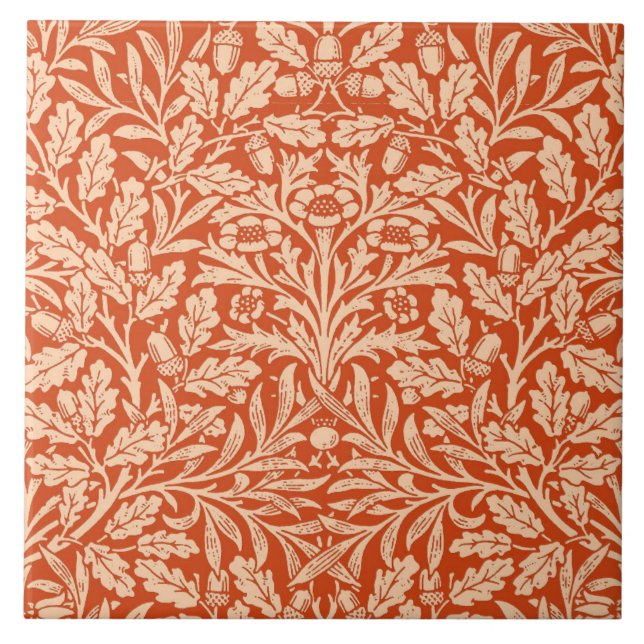 Azulejo De Cerâmica Art Nouveau Floral Damask, Mandarin Orange (Frente)