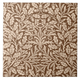 Azulejo De Cerâmica Art Nouveau Floral Damask, Taupe e Beige Cerami