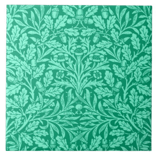 Azulejo De Cerâmica Art Nouveau Floral Damask, Turquoise e Aqua Cer