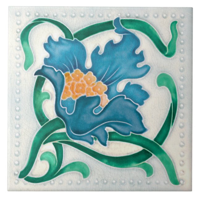 Azulejo De Cerâmica Art Nouveau Floral Majolica Faux Alivio (Frente)
