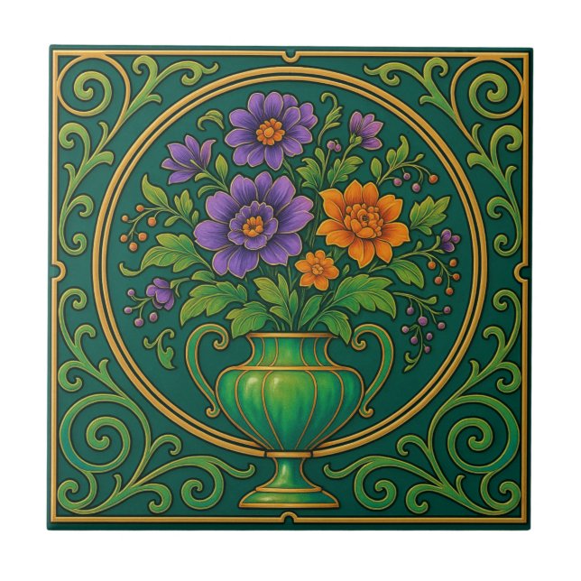 Azulejo De Cerâmica Art Nouveau Floral Vase Ceramic Tile (Frente)