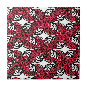Azulejo De Cerâmica Art Nouveau Floral, vermelho e rosa preto, design
