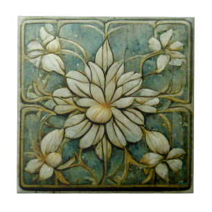 Azulejo De Cerâmica Art Nouveau Flores do Pastel Azul